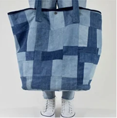 Porter Blue patchwork denim tote bag